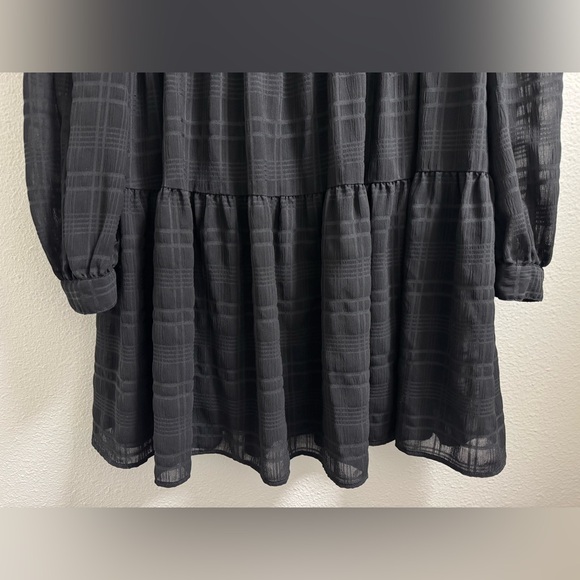 Nasty Gal Plaid Tiered Short Dress Lined V-Neck Long Sleeve Relaxed Black Size 0 - Picture 5 of 10